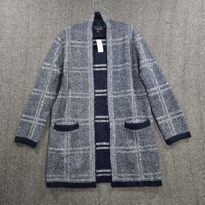 Banana Republic Womens Medium Blue Plaid Cozy Blanket Cardigan‎ Sweater